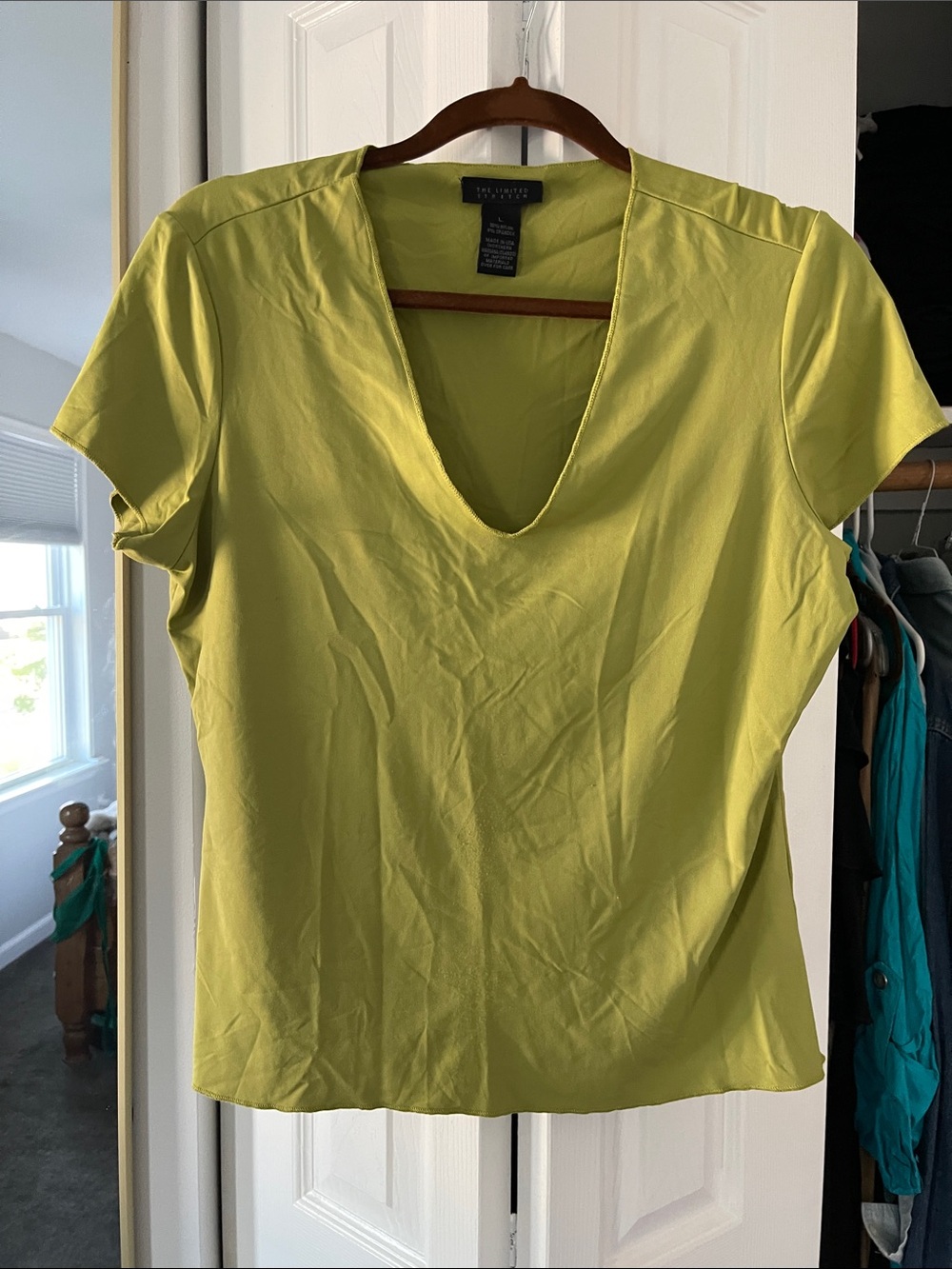 The Limited Chartreuse V-Neck Short Sleeve Top